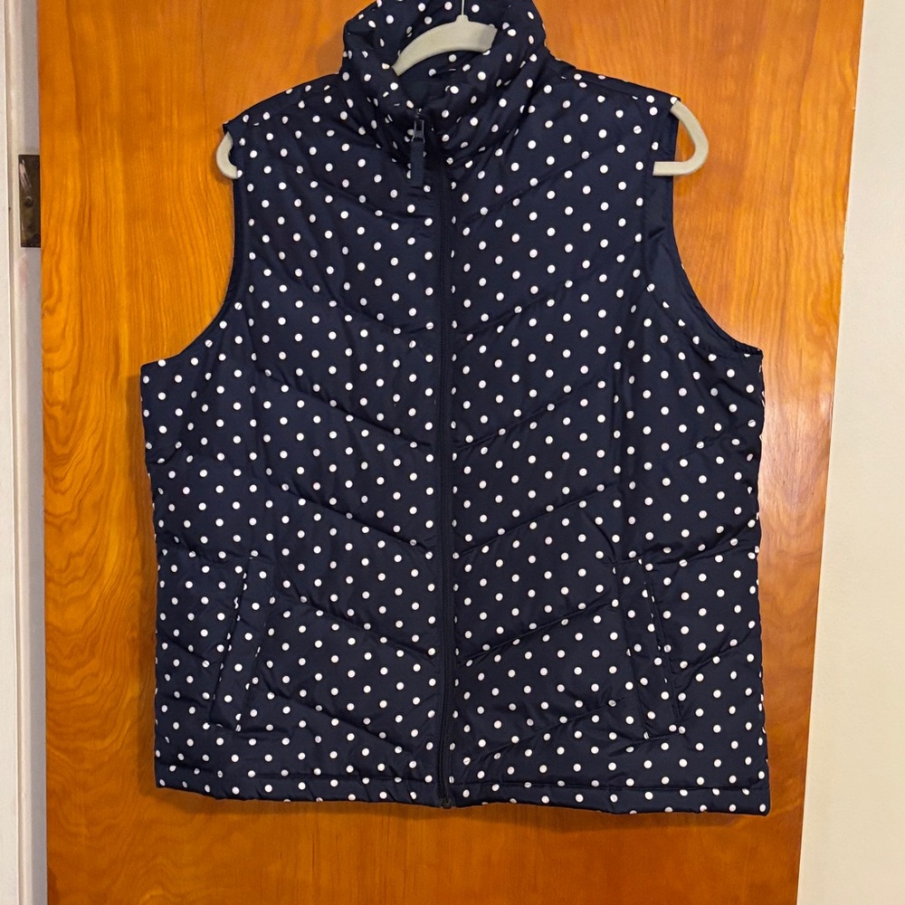 Lands' End Navy Polka Dot Puffer Vest